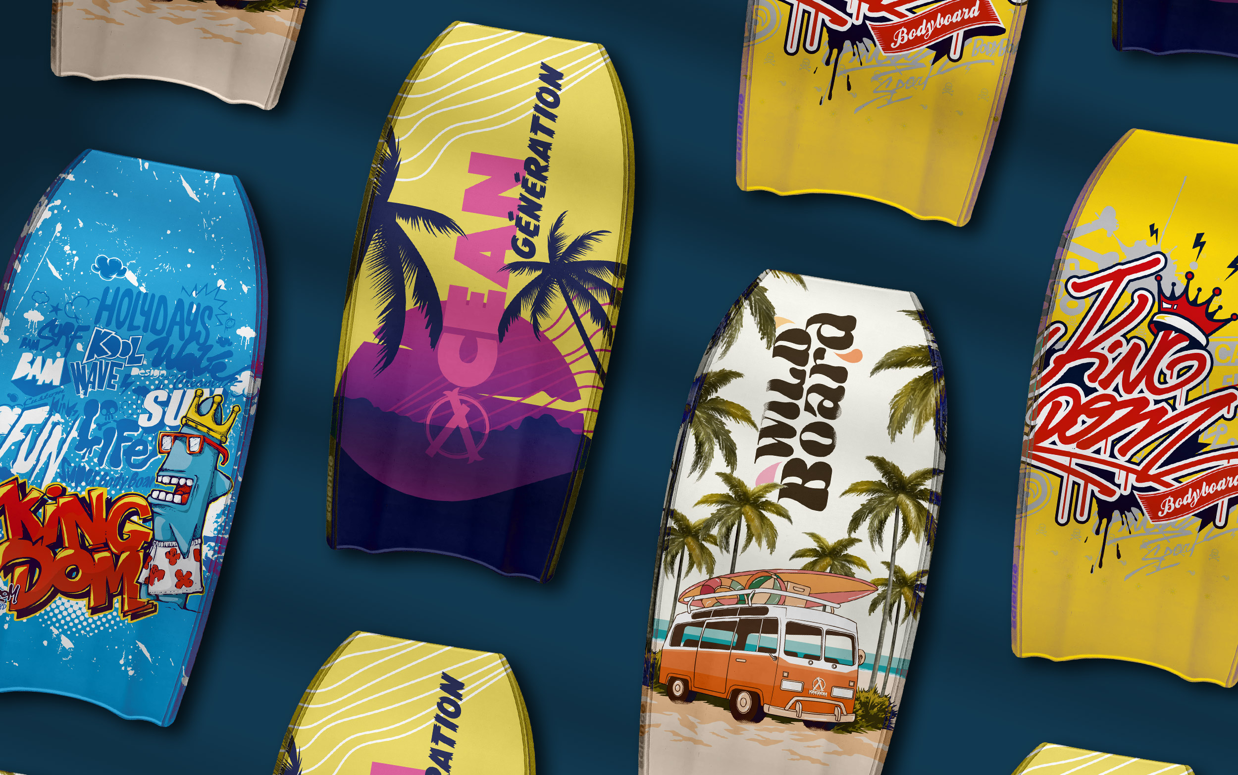 Présentation des créations graphiques de bodyboards Sealyos