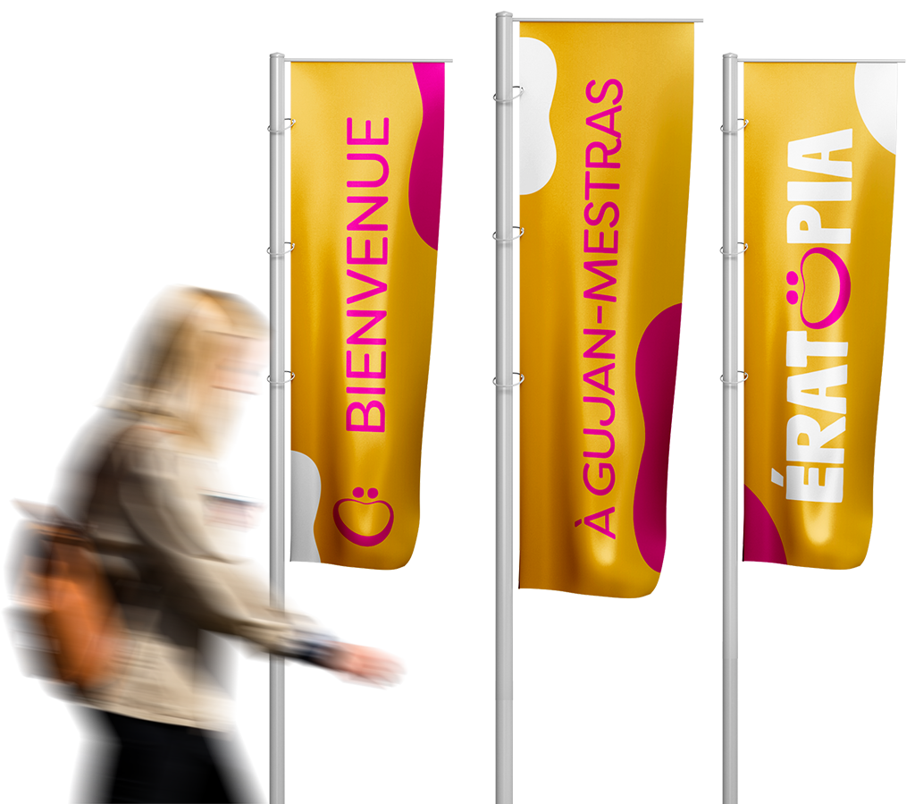 Présentation des drapeaux placés sur site Eratopia