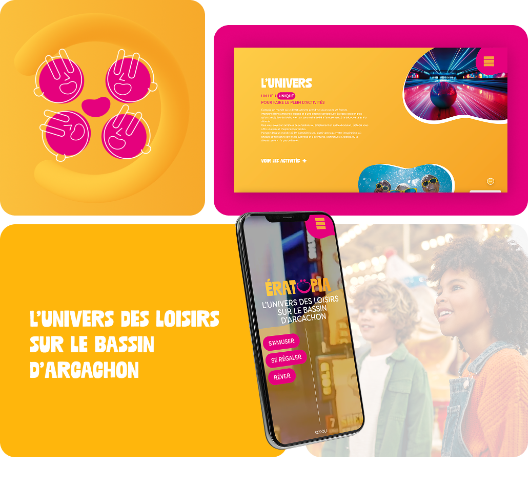 Visuels illustrant le site internet de la marque Eratopia anciennement Bassin des Loisirs